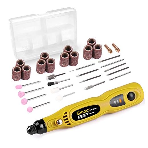 Mini Amoladora Eléctrica, Ginour 3.7V DC, USB Recargable, Amoladora Rotativa con 32 Pcs Accesorios, Velocidad Variable 5000-15000rpm para Pulir, Grabar, Lijar, Limpiezar