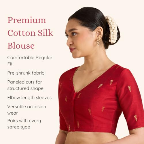 Image of Studio Shringaar Women's Handloom Cotton Silk Readymade Saree Blouse with Underarm Sweat Pads (Pack of 14 Pads)