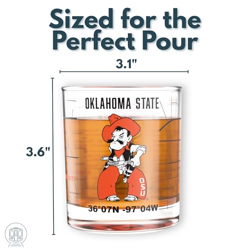 Image of Greenline Goods - Oklahoma State University Cowboys College Whiskey Glasses (Set of 2), 10 oz - Full-Color Logo + Campus Map