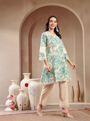 Image of Stylum Women's Floral Printed Cotton Kurti Pant Set