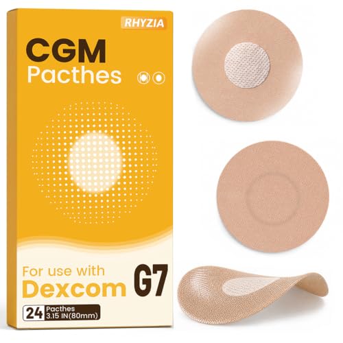 Dexcom G7 Over Patches Non-Adhesive Center Medical-Grade Acrylic Adhesive Breathable Waterproof Latex-Free 24-Pack CGM Adhesive Patches Low-Profile Fit (Nude)