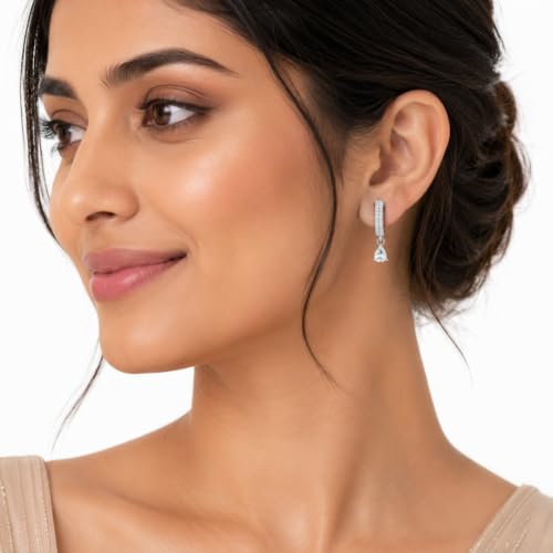 Image of Nilu's Collection 18k Rose Gold Plated Clip On Hoop Earrings, Stylish Women Earrings, Fancy Zircon Copper Bali Earrings for Women and Girls (Drop design)