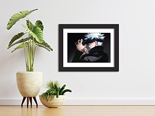 Image of TenorArts Satoru Gojo Poster Jujutsu Kaisen Anime Laminated Posters Photo Frame Painting with Matt Finish Black Textures (12inches x 9inches)