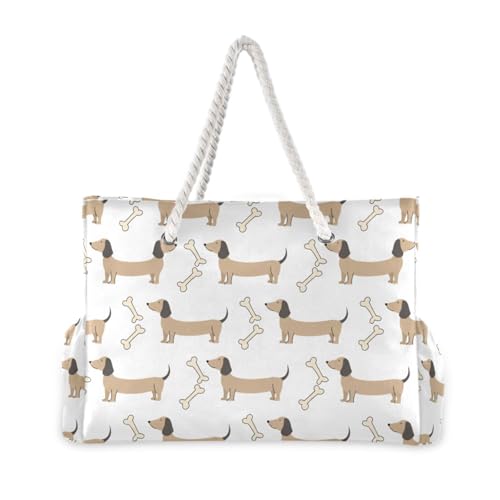 Dachshunds and Dog Bones Beach Bag & Travel Tote Bag Large Sandproof with Zipper Closure, Wet Pouch for Swim Gym Travel, Lightweight Foldable Outdoor Bag2