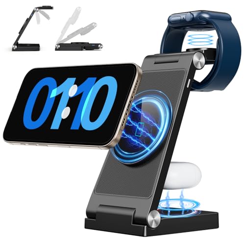 2026 Traveling Wireless Mag-Safe Fast Charging Station,Magnetic 3 in 1 Charger with Light for iPhone 17 16 15 14 13 12 Pro Max Plus,Apple Watch Series & Air pods 4 3 2 Pro-Gifts for Wife & H