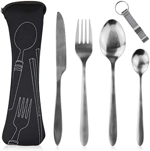 3PCS Camping Cutlery Set, Silverware Travel Cutlery Set Stainless Steel Toddler Cultery with Portable Organizer Bag for Picnic School Fork Spoon