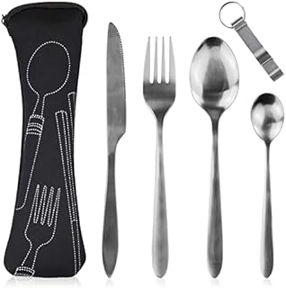3PCS Camping Cutlery Set, Silverware Travel Cutlery Set Stainless Steel Toddler Cultery with Portable Organizer Bag for Picnic School Fork Spoon
