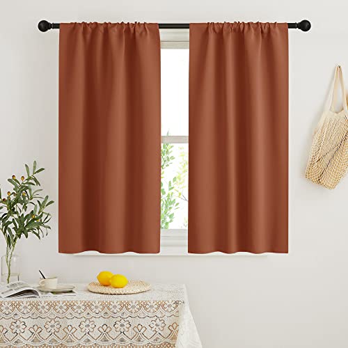 RYB HOME Orange Short Curtains Blackout, 45 inch Durable Cafe Curtains Room Darkening Window Drapes Privacy Protection for Basement Closet Kithen, W29 x L45 inch, 2 Panels