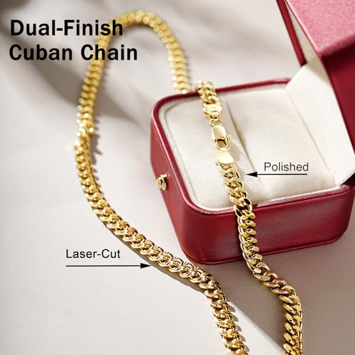 14K Gold Chain Necklaces for Women & Men, 5.5mm Simple Cuban Link Chain for Womens Dainty Non-Tarnish Necklace Unisex Sizes 18-24 Inches Cadenas De Oro 14K Para Mujer4