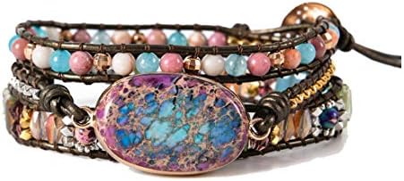 YGLINE Women Handmade Natural Stone Jasper Crystal Hematite Bead Mixed Wrap Bracelet Collection
