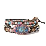 YGLINE Women Handmade Natural Stone Jasper Crystal Hematite Bead Mixed Wrap Bracelet Collection