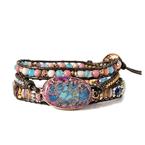 Image of YGLINE Boho Handmade Natural Stone Wrap Bracelets Jasper Crystal Beads Bracelet Jewelry