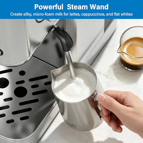 Image of XIXUBX 20 Bar Espresso & Cold Brew Coffee Maker with Milk Frother, 42oz Removable Tank, Stainless Steel, Perfect for Cappuccino, Latte, Home & Office, Brushed Silver