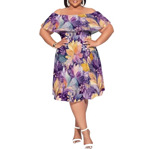 Image of SUZONANA Women's Plus Size Summer Dresses Floral Print Midi Dresses Flowy Sundresses