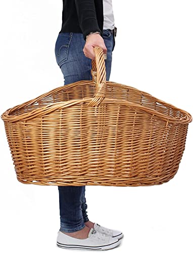 Dekoleidenschaft XXL Einkaufskorb 'Maxi' aus Weide natur, 68x49 cm groß, Tragekorb geflochten, Erntekorb, Weidenkorb, Flechtkorb, Aufbewahrungskorb