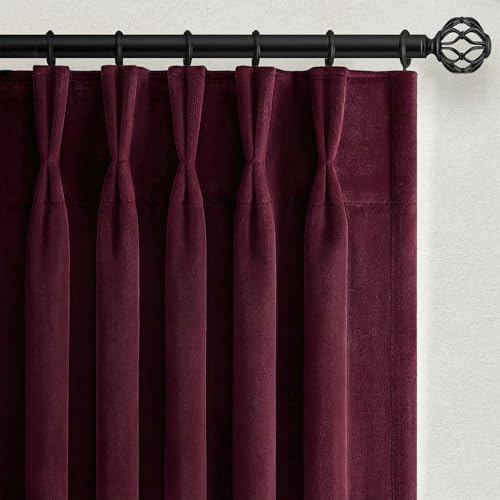 Ruby Wine Velvet Curtains 84 Inch Length for Living Room Bedroom Elegant Luxury Pinch Pleated Drapes with Hooks Vintage Victorian Decor Room Darkening Curtain Dark Purple Red 2 Panels 40x84 Long