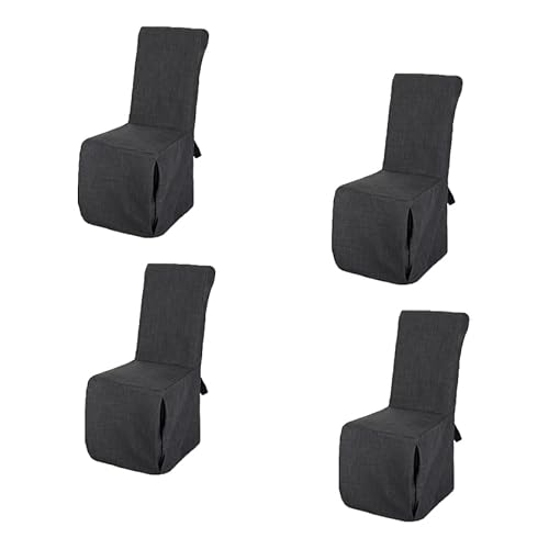 Dining Chair Slipcover | Washable Scroll Top Stretch High Back Chair Cover | Universal Chair Protector for Party, Wedding, Kitchen, & Banquet | Linen Blend Polyester Fabric (4, Charcoal)