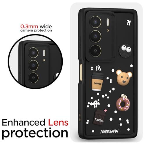 Image of Pikkme Back Cover for Realme C75 | 3D Bear Silicone Cute & Fun Coffee Cartoon | Full Body Protection Bumper Case (Black)