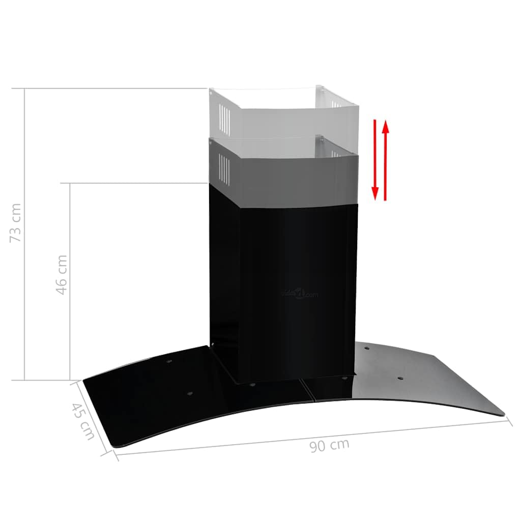 Okap kuchenny, montaż na ścianie, stal nierdzewna, czarny, 90 cm, odsysanie 756 m³/h, dotykowe elementy obsługowe, oświetlenie LED, aluminiowy filtr przeciwtłuszczowy i filtr węglowy do