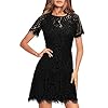 Summer Lace Dresses for Women Casual Party Chic Flattering Short Sleeve Round Neck Wedding Guest A Line Cocktail Dress 910 Black L
