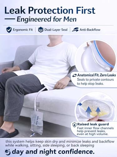 Leak-Proof Wearable Male Urinal for Incontinence - Plus Size 100-330 lbs Adjustable 36-76\" Waist - Soft Medical Silicone Urine Collector with 5ft Extended Tube & 3 Reusable Bags for Night & Day Use - Thumbnail 3