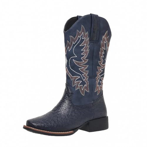 SelRoys Cowboy Boots for Women Cowgirl Western Mid Calf Square Toe Embroidered Low Heel Fashion Country Boots
