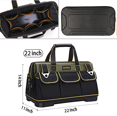 Fastech 22-Inch Wide Mouth Tool Bag With Water Proof Molded Base，Wide Mouth Tool Tote Bag,Waterproof Tool Organizer Bag For Men With Adjustable Shoulder Strap (22 Inch) #TOP6