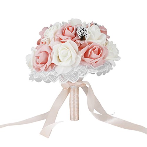 Omkuwl Novia que sostiene el ramo de la flor Simulación romántica Rose Bouquet para la boda champán Cover