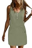 SAUKOLE Women’s Summer Swing Short Dress with Pockets Casual Cover Ups Loose Flowy Sundress Army