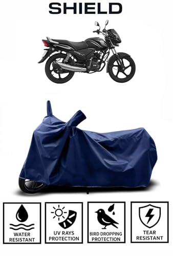 Image of Shield Heavy Duty Bike Cover for Tvs Star City Plus | All-Season, Tear-Proof Fabric | with Side Mirror Pocket & Buckle Belt | Tvs Star City Plus Bike Cover (Blue)