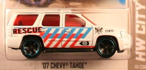 Side view of the Hot Wheels 2013 HW City '07 Chevy Tahoe White die-cast car