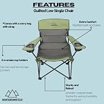 Quilted Double Camping Chair and Single Camping Chair with Padded Seat and Back for Camping/Hiking/Backpacking – Available in Low and Standard Heights (Low Chair (Gray/Asparagus)) - Image 2
