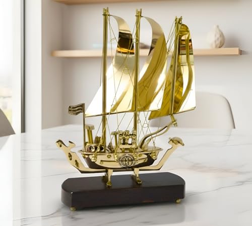 Image of DSH CRAFTING YOUR CURIOSITY Brass Titanic Ship 12 Inch Showpiece with Wooden Base Gold Perfect for Home Decoration and Gifting (Small)