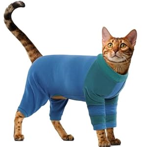 Cat Recovery Suit & Hair Collection Bodysuit – Soft Anti-Licking Surgery Suit Cone Alternative, Reusable Lint Roller Pajamas to Reduce Shedding, Blue, XS