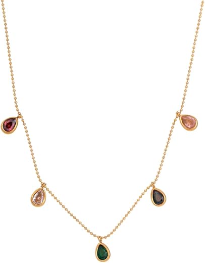 PALMONAS Colourful Stones Necklace for Women - 18K Gold Plated Necklace, Women's Jewellery | Gift for Girls & Women