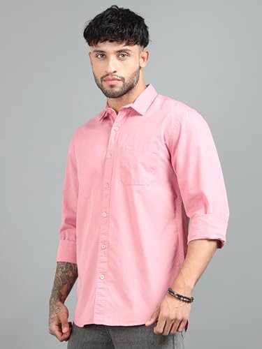 Image of Men Slim Fit Solid Spread Collar Casual Shirt