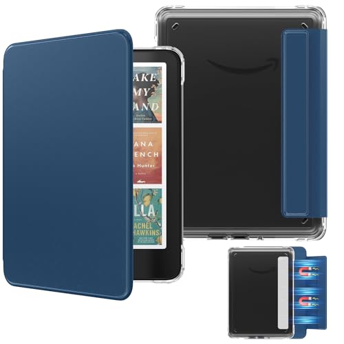 MoKo Detachable Magnetic Case for All-new 7 Kindle Paperwhite 12th Generation 2024 & Kindle Colorsoft 2024/2025 Ultra Clear Back Scratch-Proof Light & Shell Cover with Auto Wake/Sleep Dark Sea Blue