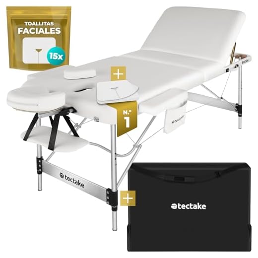 tectake® Camilla Masaje Plegable y Ajustable en Altura, Camilla Fisioterapia, Estructura Ligera de Aluminio, Camilla Estetica Profesional, Acolchado Resistente al Agua y Aceite - Ancho 78 cm Blanco