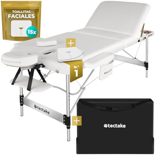 TecTake® Camilla Masaje Plegable y Ajustable en Altura, Camilla Fisioterapia, Estructura Ligera de Aluminio, Camilla Estetica Profesional, Acolchado Resistente al Agua y Aceite - Ancho 78 cm Blanco