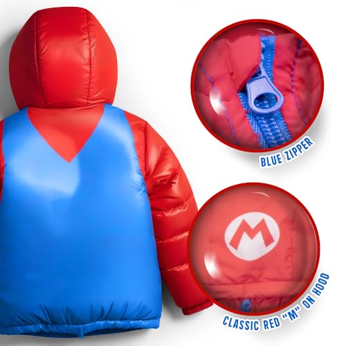 Nintendo Winter Jacket for Boys Super Mario Graphic Print Boys Puffer Winter Coat for Big and Little Kids (Red and Blue Size 14/16)2