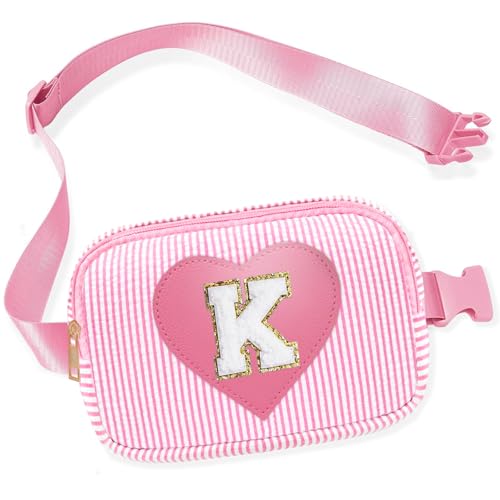 Kids Fanny Pack for Girls, Initial Pink Toddle Belt Crossbody Purse Sling Bag, 4 5 6 7 8 9 10 11 12 13 Year Old Little Girl Birthday Gift Ideas (K)