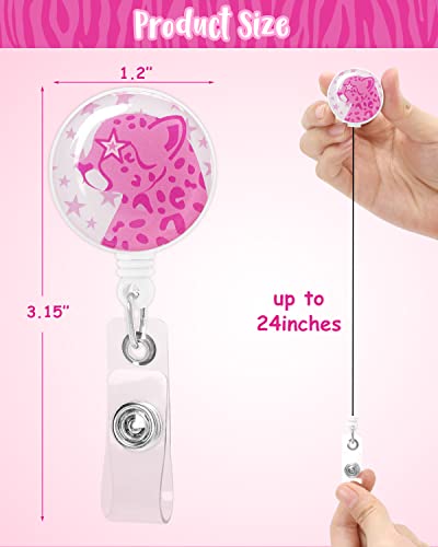 6 Pcs Pink Preppy Badge Reels Retractable Nurse Teachers Badge Holder With Alligator Clip Cute Nurse Badge Reels Leopard Smiling Face Pink Heart Badge Clips For Office School Student Supplies #TOP3