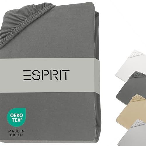 Esprit Jersey Spannbettlaken 140x200cm Baumwolle bis Bettlaken 160x200cm anthrazit - Luxus Spannbetttuch - Boxspringbett in Hotelqualität… – Ansicht 1