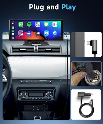 Portable Car Stereo with Wireless Carplay Android Auto, Rimoody 10.26 inch Touchscreen Portable Car Play Screen with Siri Transmission Bluetooth Rear Backup Camera Voice Control TF Card 9V-36V - Image 6