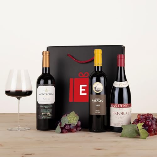 EUROLOTES Estuche Vinos Premium Priorat Bellmunt, Ribera del Duero Finca Resalso, Rioja Montecillo Gran Reserva, 3 Botellas x 750ml