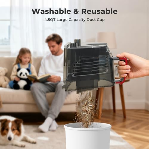 1600W Canister Vacuum Cleaner, Bagless Vacuum Cleaner with 45kPa Strong Suction, 4L Large Dust Cup, Variable Speed Control, 5 Tools, Lightweight Canister Vacuum for Home, Pet, Carpet, Hard Floor, Red — view 6