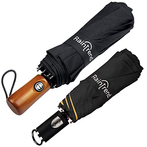 2 Pcs Premium Windproof Umbrellas For Rain Travel Black And Yellow Umbrella For Women And Men Automatic Open Close Folding #TOP12