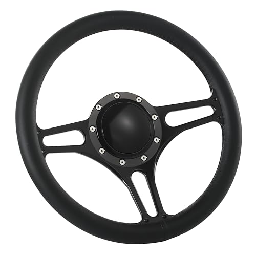 Flashpower 14'' Billet Troika Full Wrap 9 Bolts Steering Wheel with 2'' Dish and Horn Button (Black)