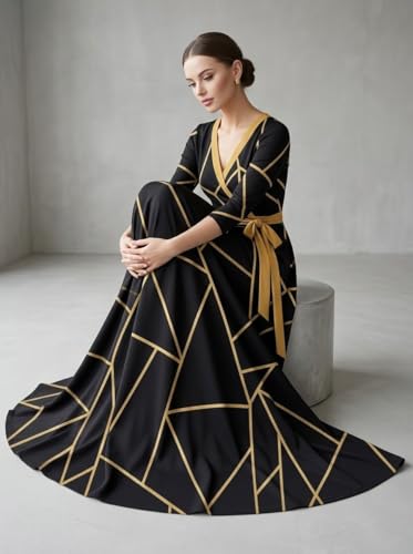 Image of PinkPatty Plus Size Maxi Dresses for Women Casual Flowy Long Dress 3 /4 Sleeve V Neck Wrap Dress with Belt