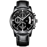 RORIOS Orologio da Uomo Luminoso Orologio Cronografo con Data Cinturino in Pelle Orologio Analogico Quarzo Moda Orologio da Polso